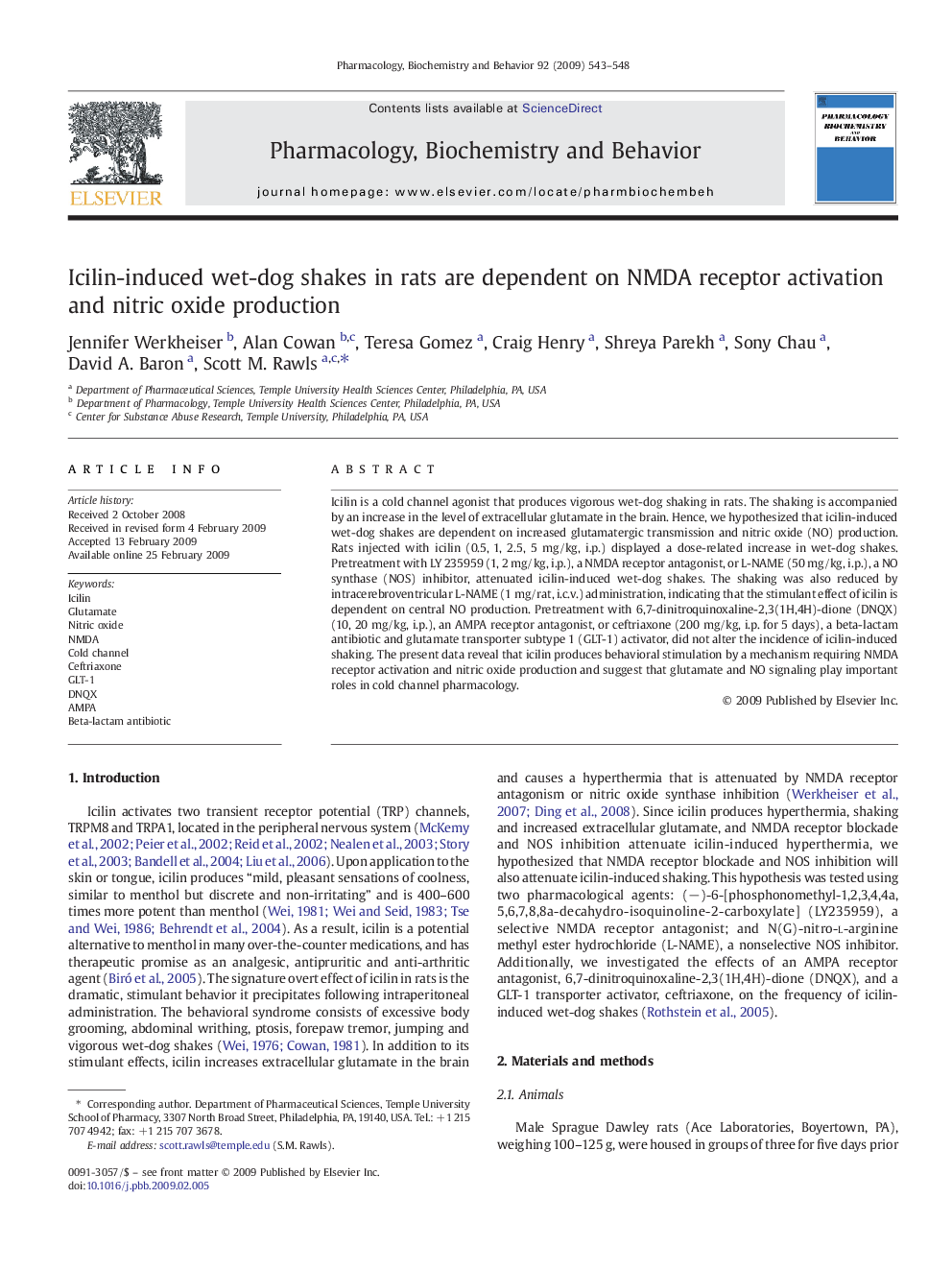 Icilin-induced wet-dog shakes in rats are dependent on NMDA receptor activation and nitric oxide production