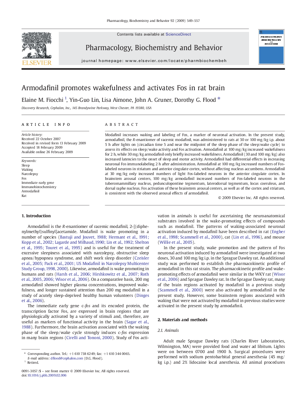 Armodafinil promotes wakefulness and activates Fos in rat brain