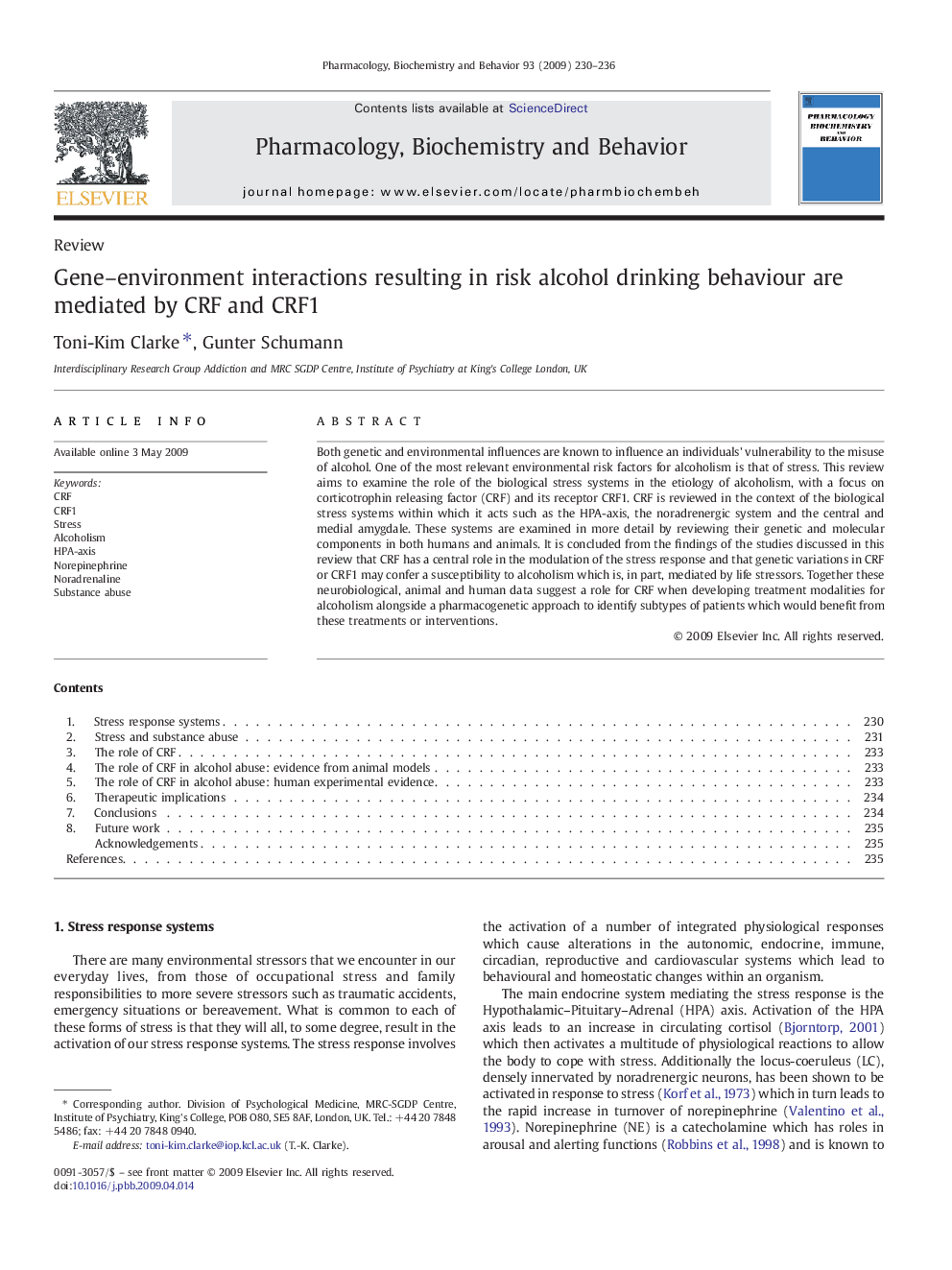 Gene–environment interactions resulting in risk alcohol drinking behaviour are mediated by CRF and CRF1