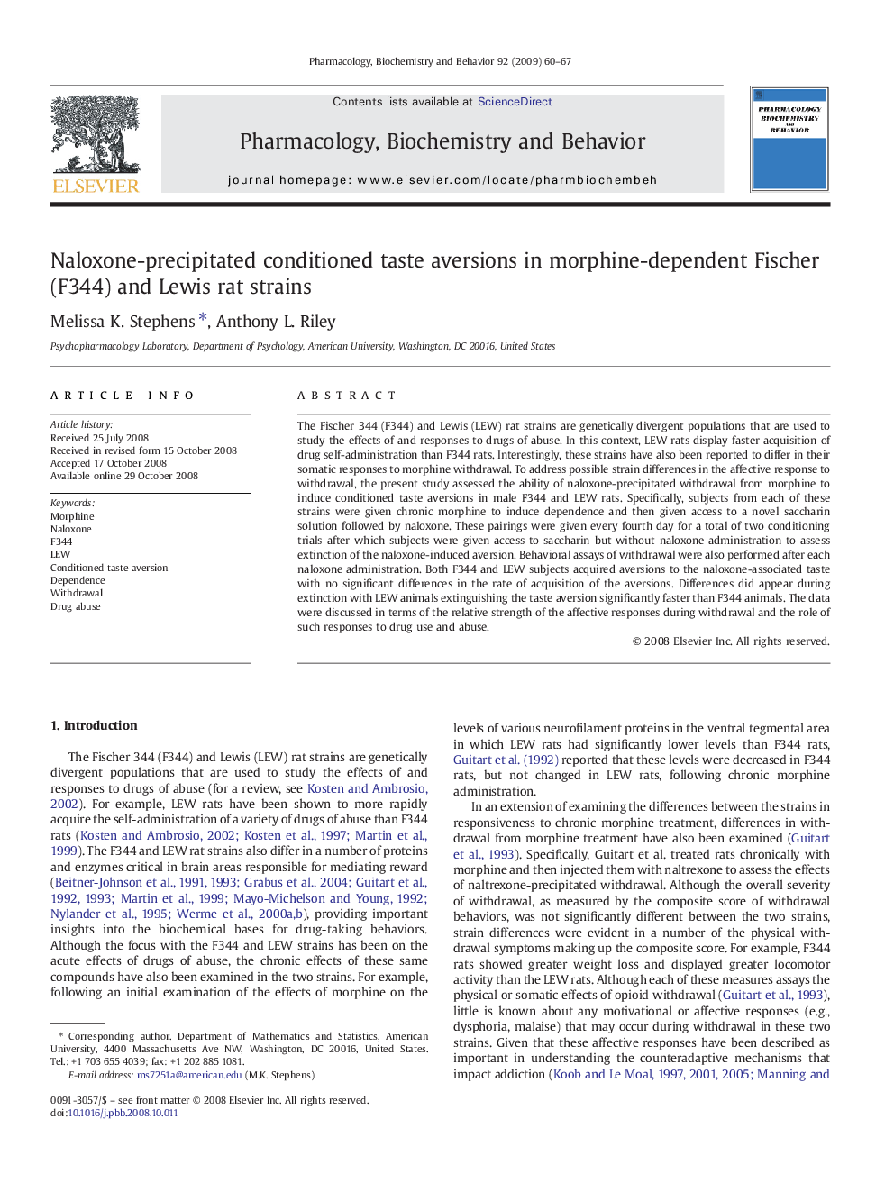 عکس صفحه اول مقاله: Naloxone-precipitated conditioned taste aversions in morphine-dependent Fischer (F344) and Lewis rat strains Naloxone-precipitated conditioned taste aversions in morphine-dependent Fischer (F344) and Lewis rat strains