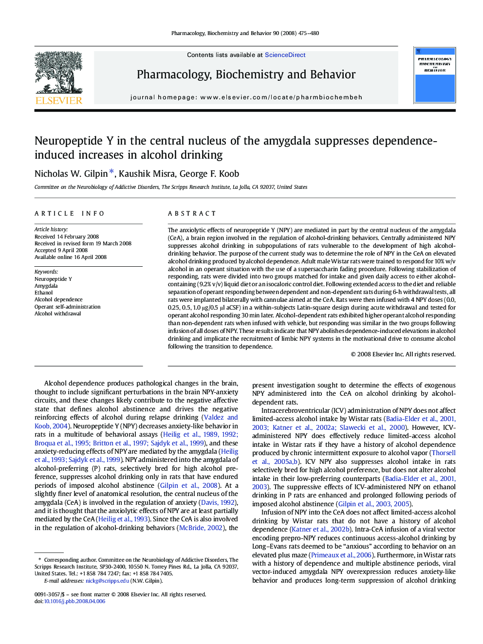 Neuropeptide Y in the central nucleus of the amygdala suppresses dependence-induced increases in alcohol drinking