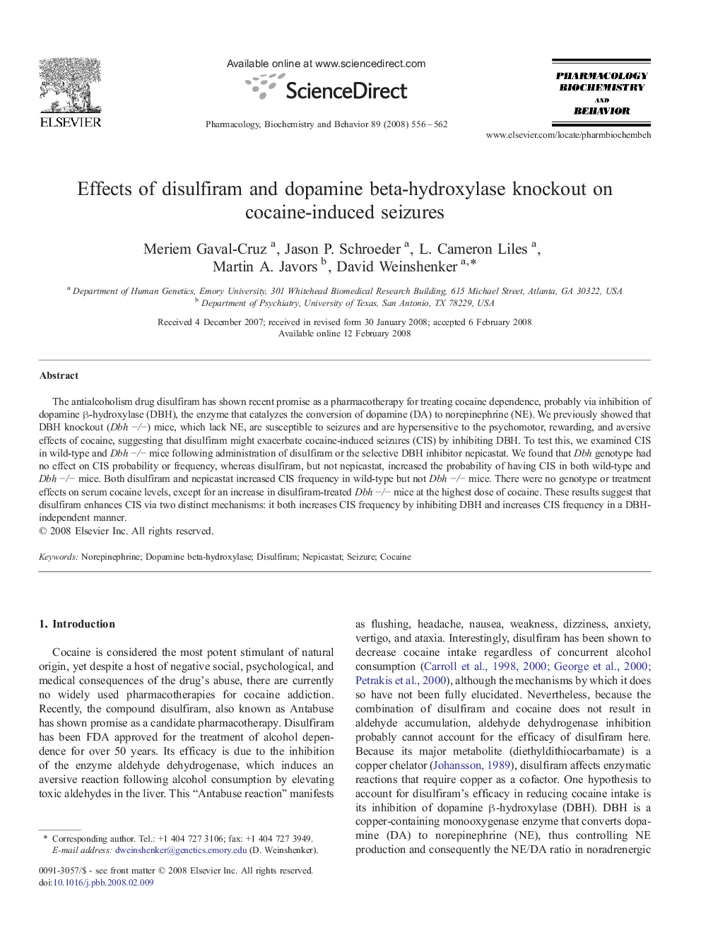 Effects of disulfiram and dopamine beta-hydroxylase knockout on cocaine-induced seizures