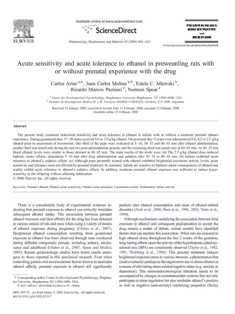 Acute sensitivity and acute tolerance to ethanol in preweanling rats with or without prenatal experience with the drug