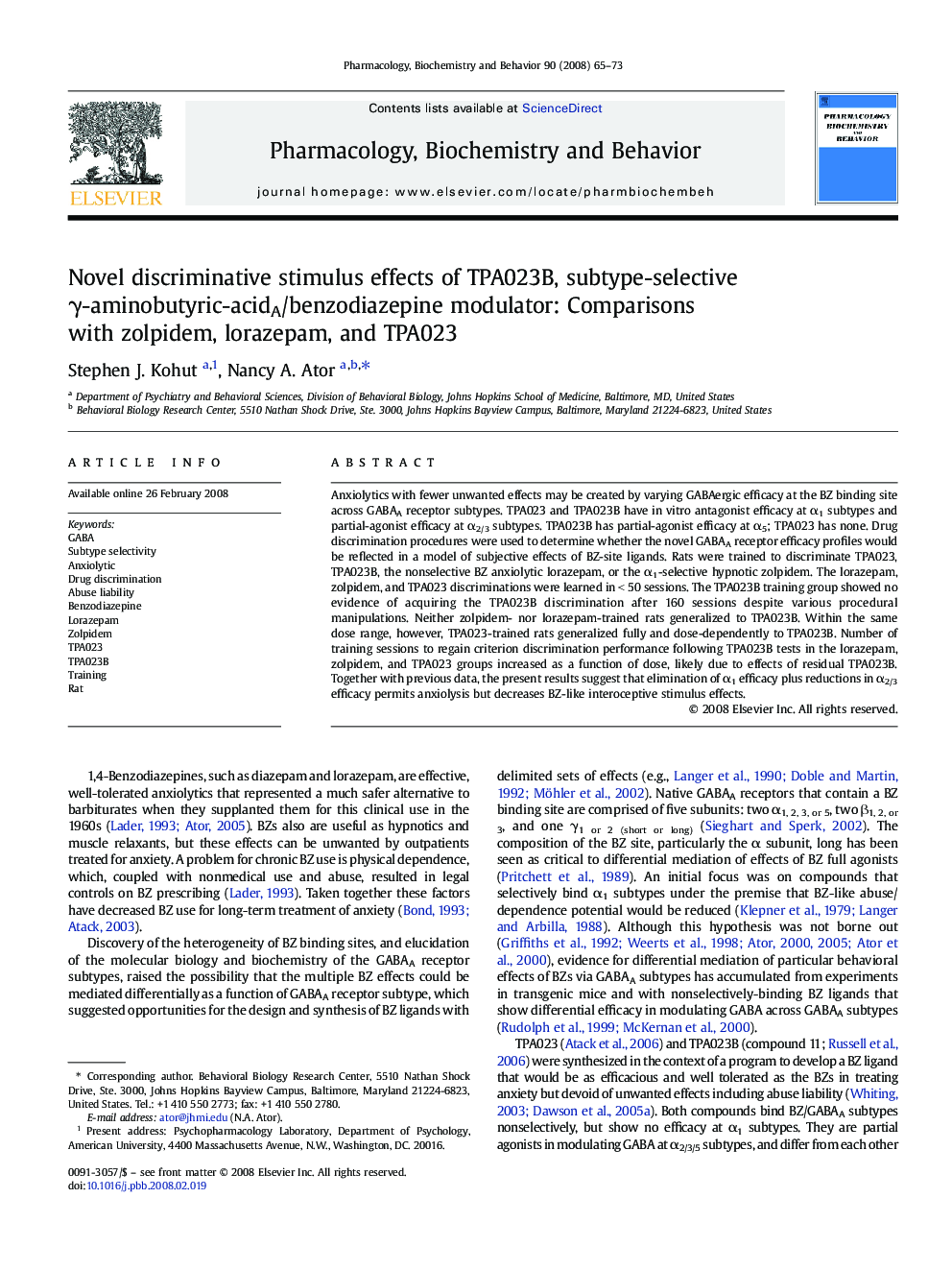 Novel discriminative stimulus effects of TPA023B, subtype-selective Î³-aminobutyric-acidA/benzodiazepine modulator: Comparisons with zolpidem, lorazepam, and TPA023