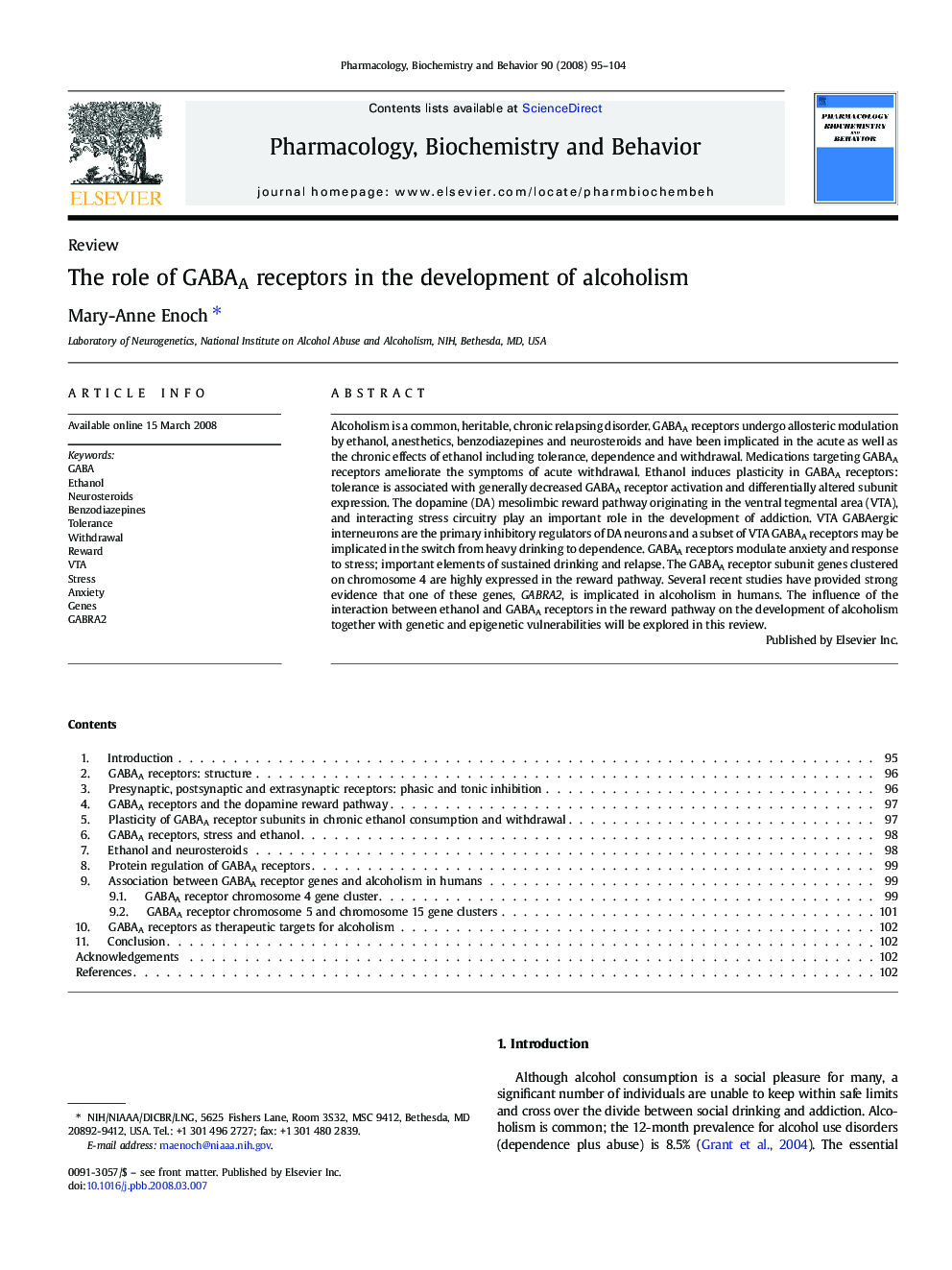 The role of GABAA receptors in the development of alcoholism