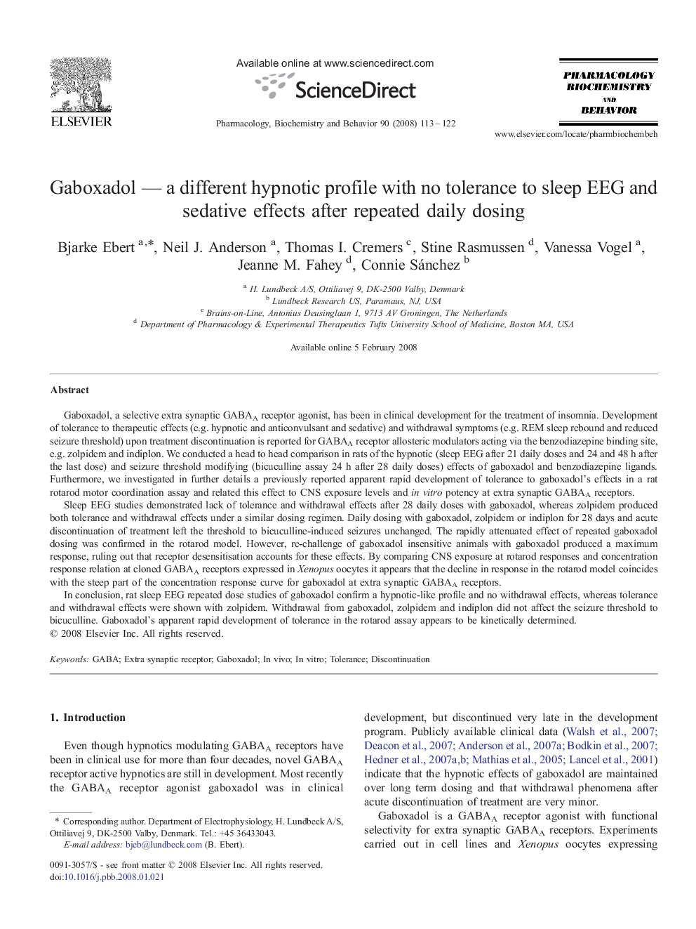 Gaboxadol — a different hypnotic profile with no tolerance to sleep EEG and sedative effects after repeated daily dosing