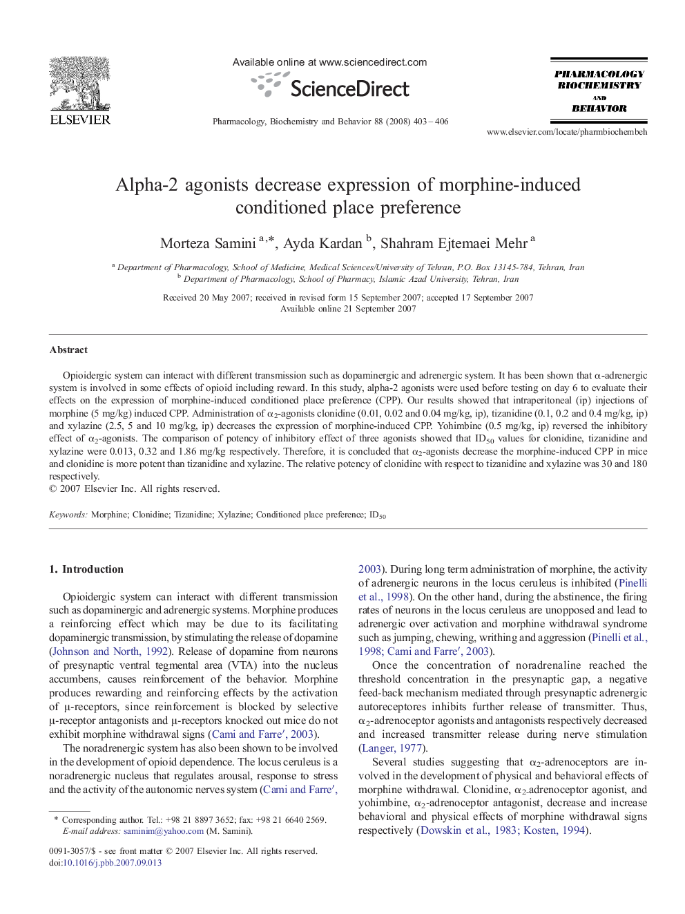 Alpha-2 agonists decrease expression of morphine-induced conditioned place preference