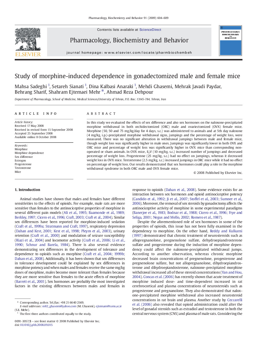 Study of morphine-induced dependence in gonadectomized male and female mice