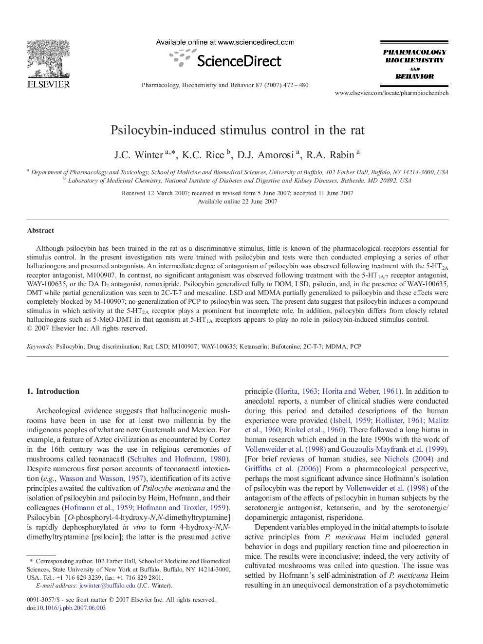 Psilocybin-induced stimulus control in the rat