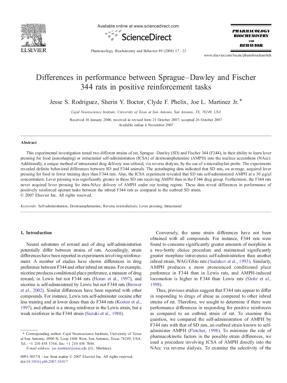 Differences in performance between Sprague-Dawley and Fischer 344 rats in positive reinforcement tasks