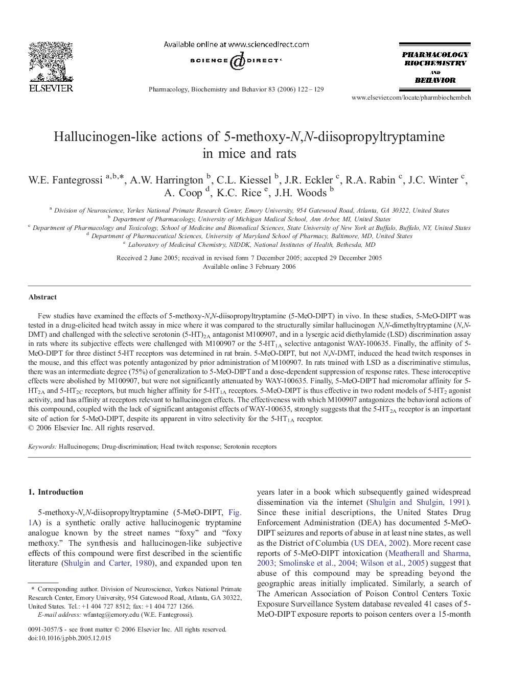 Hallucinogen-like actions of 5-methoxy-N,N-diisopropyltryptamine in mice and rats