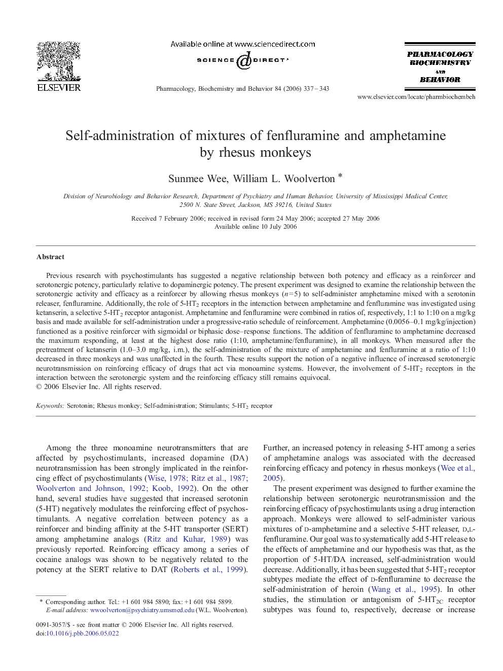 Self-administration of mixtures of fenfluramine and amphetamine by rhesus monkeys