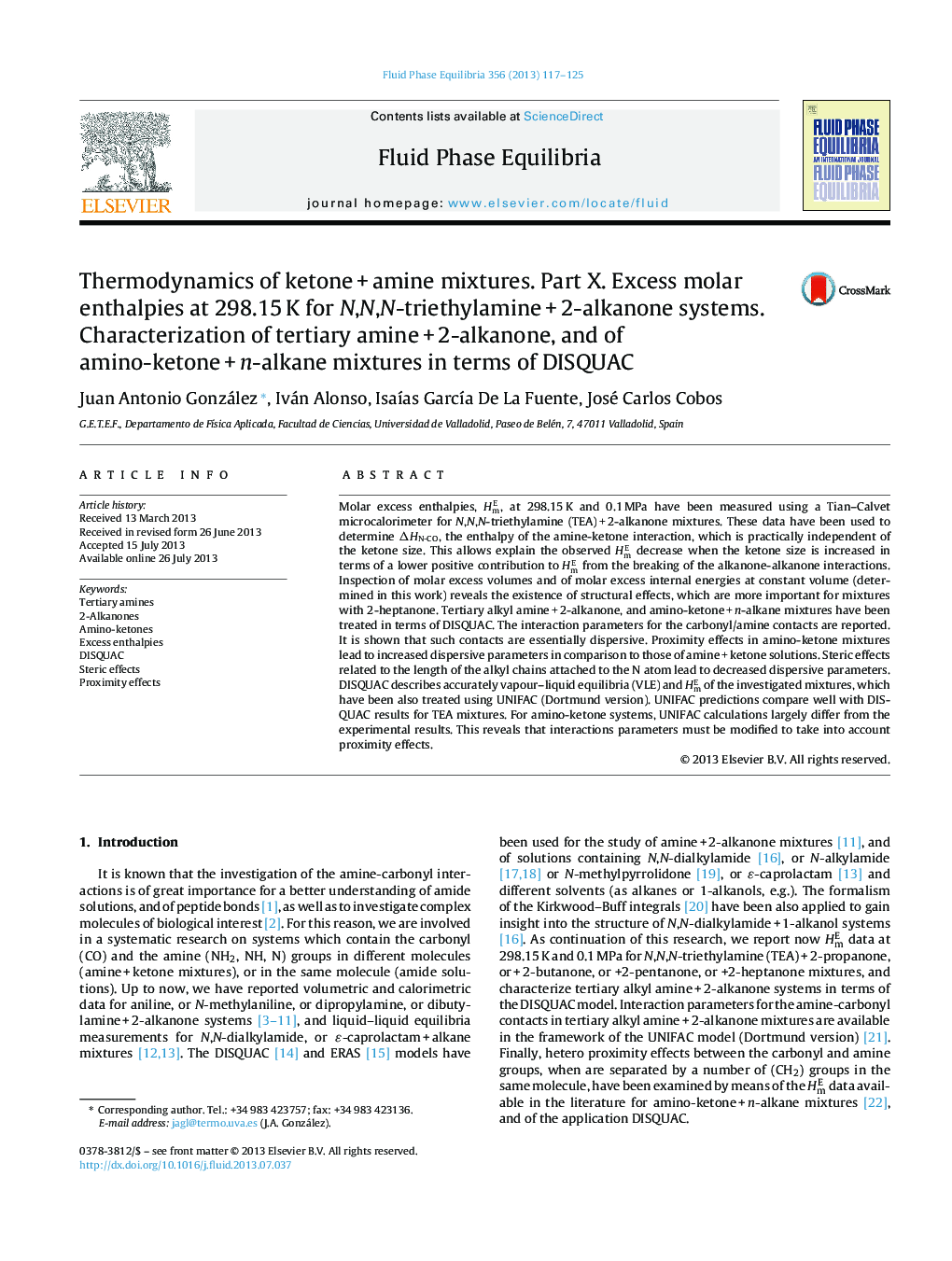 Thermodynamics of ketone + amine mixtures. Part X. Excess molar enthalpies at 298.15 K for N,N,N-triethylamine + 2-alkanone systems. Characterization of tertiary amine + 2-alkanone, and of amino-ketone + n-alkane mixtures in terms of DISQUAC