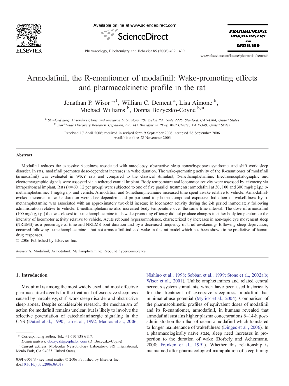 Armodafinil, the R-enantiomer of modafinil: Wake-promoting effects and pharmacokinetic profile in the rat