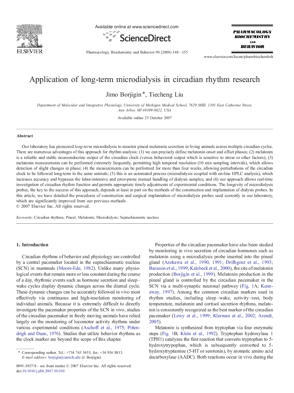 Application of long-term microdialysis in circadian rhythm research