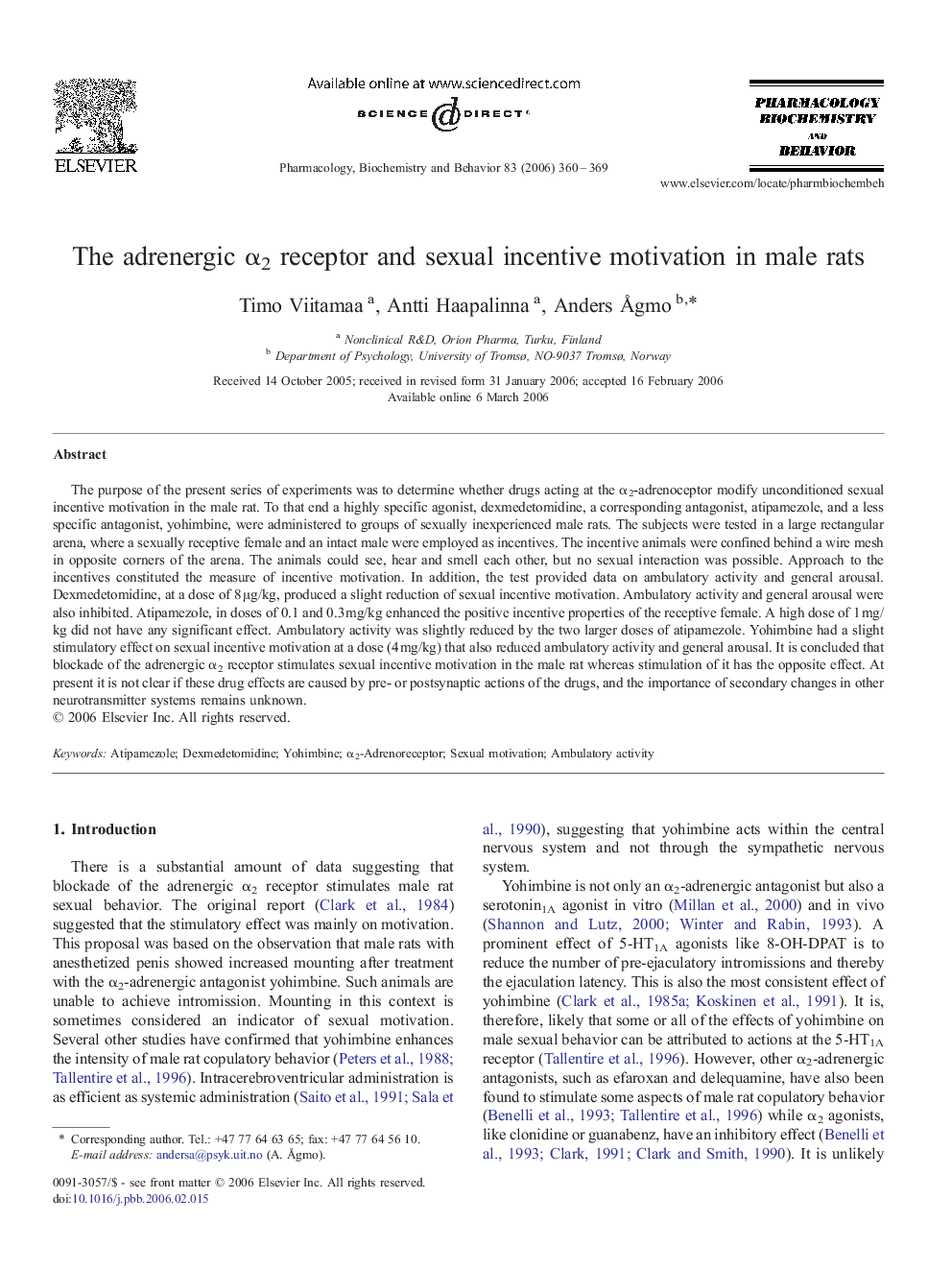 The adrenergic Î±2 receptor and sexual incentive motivation in male rats