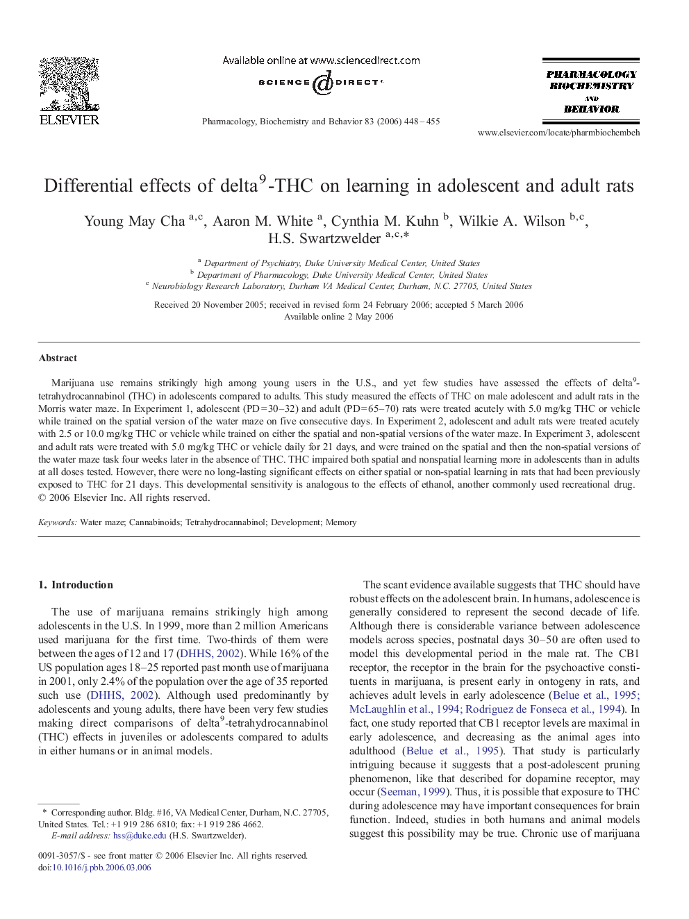 Differential effects of delta9-THC on learning in adolescent and adult rats