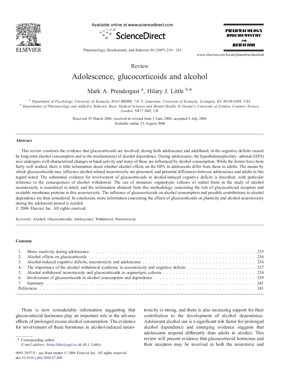 Adolescence, glucocorticoids and alcohol