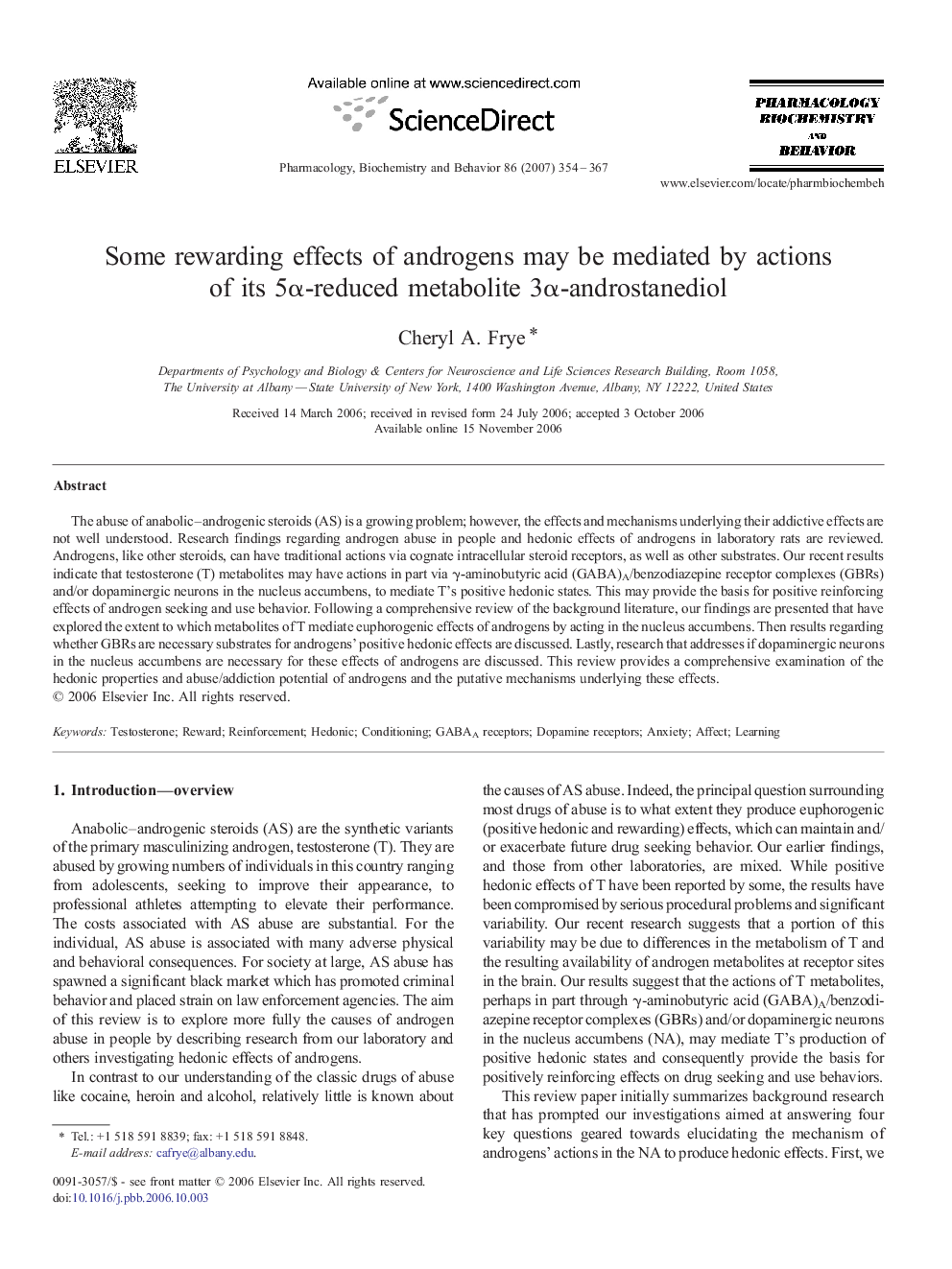 Some rewarding effects of androgens may be mediated by actions of its 5α-reduced metabolite 3α-androstanediol