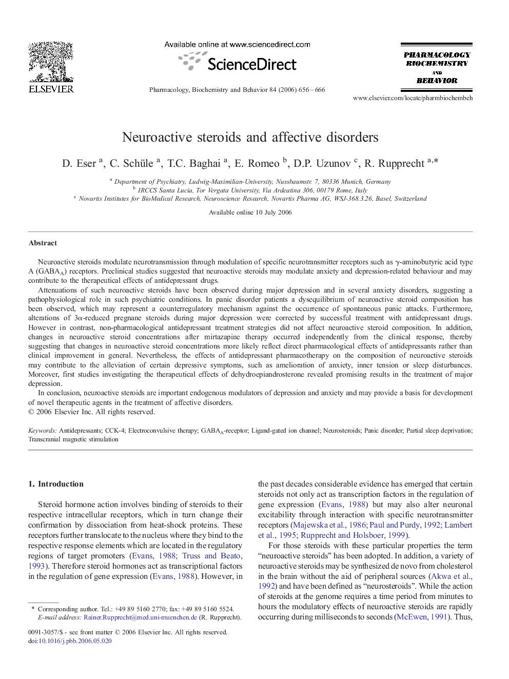 Neuroactive steroids and affective disorders