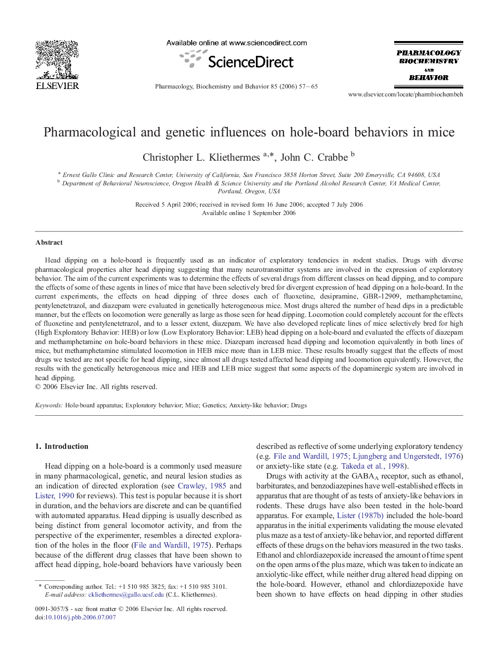 Pharmacological and genetic influences on hole-board behaviors in mice