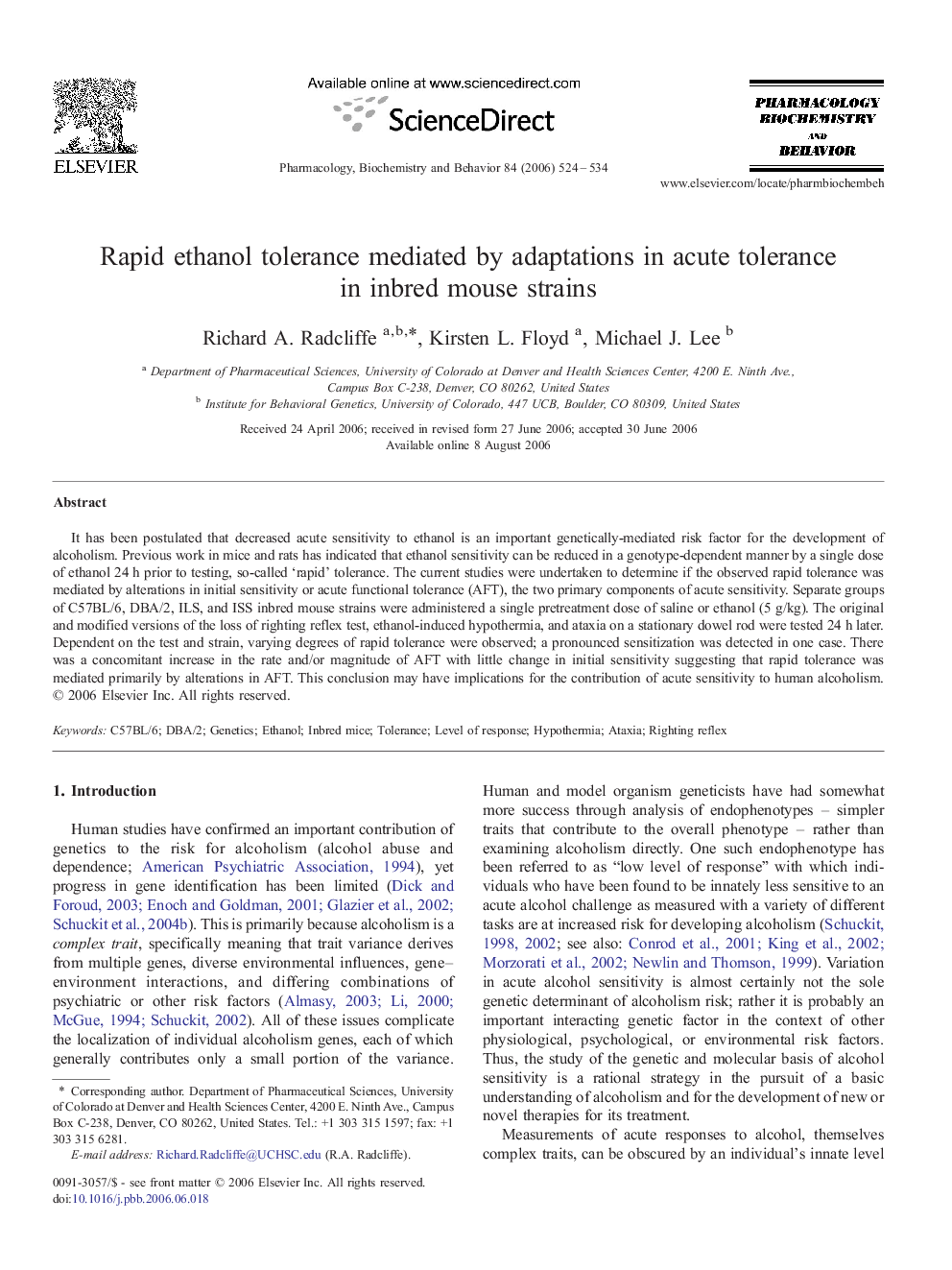 Rapid ethanol tolerance mediated by adaptations in acute tolerance in inbred mouse strains