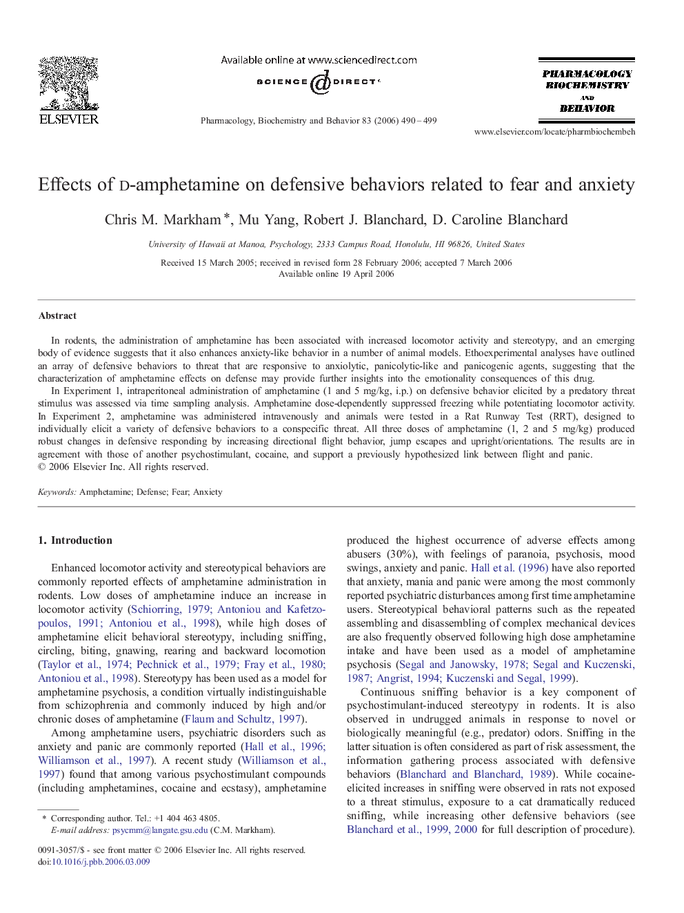 Effects of d-amphetamine on defensive behaviors related to fear and anxiety