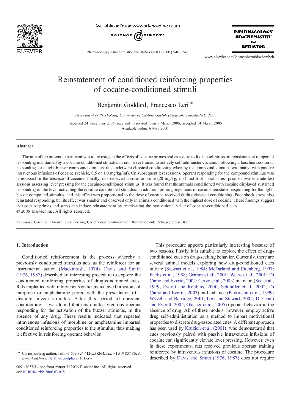 Reinstatement of conditioned reinforcing properties of cocaine-conditioned stimuli