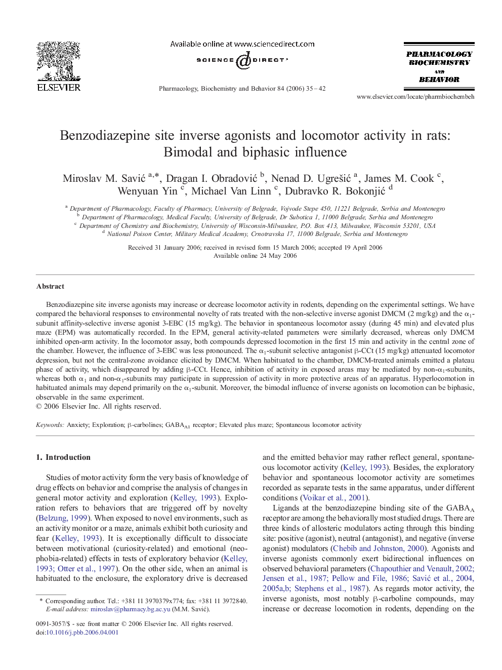 Benzodiazepine site inverse agonists and locomotor activity in rats: Bimodal and biphasic influence