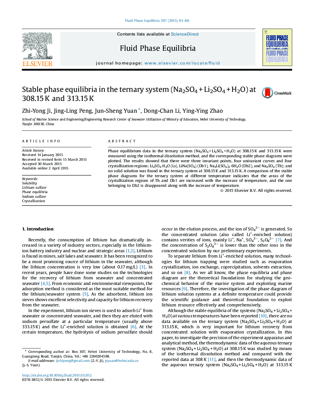 Stable phase equilibria in the ternary system (Na2SO4 + Li2SO4 + H2O) at 308.15 K and 313.15 K