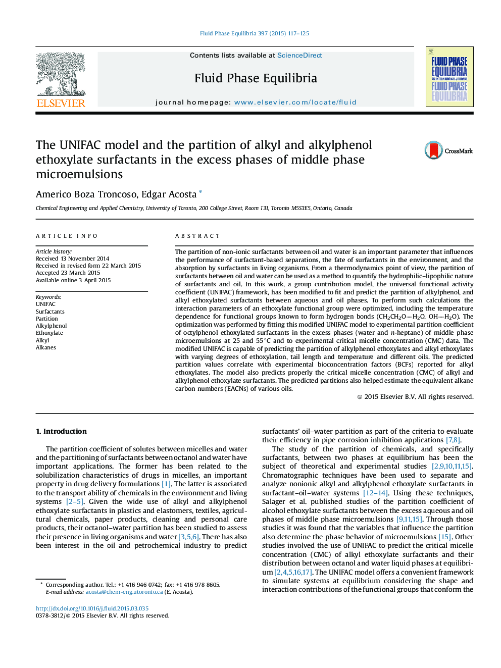 The UNIFAC model and the partition of alkyl and alkylphenol ethoxylate surfactants in the excess phases of middle phase microemulsions