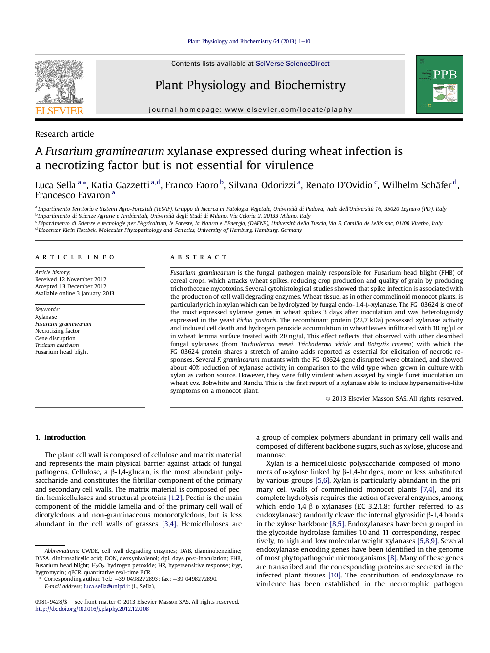 A Fusarium graminearum xylanase expressed during wheat infection is a necrotizing factor but is not essential for virulence