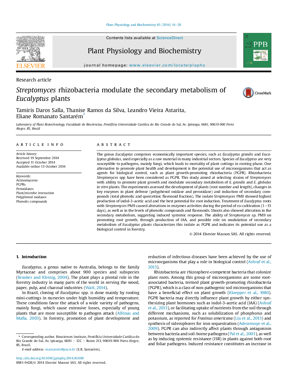 Streptomyces rhizobacteria modulate the secondary metabolism of Eucalyptus plants