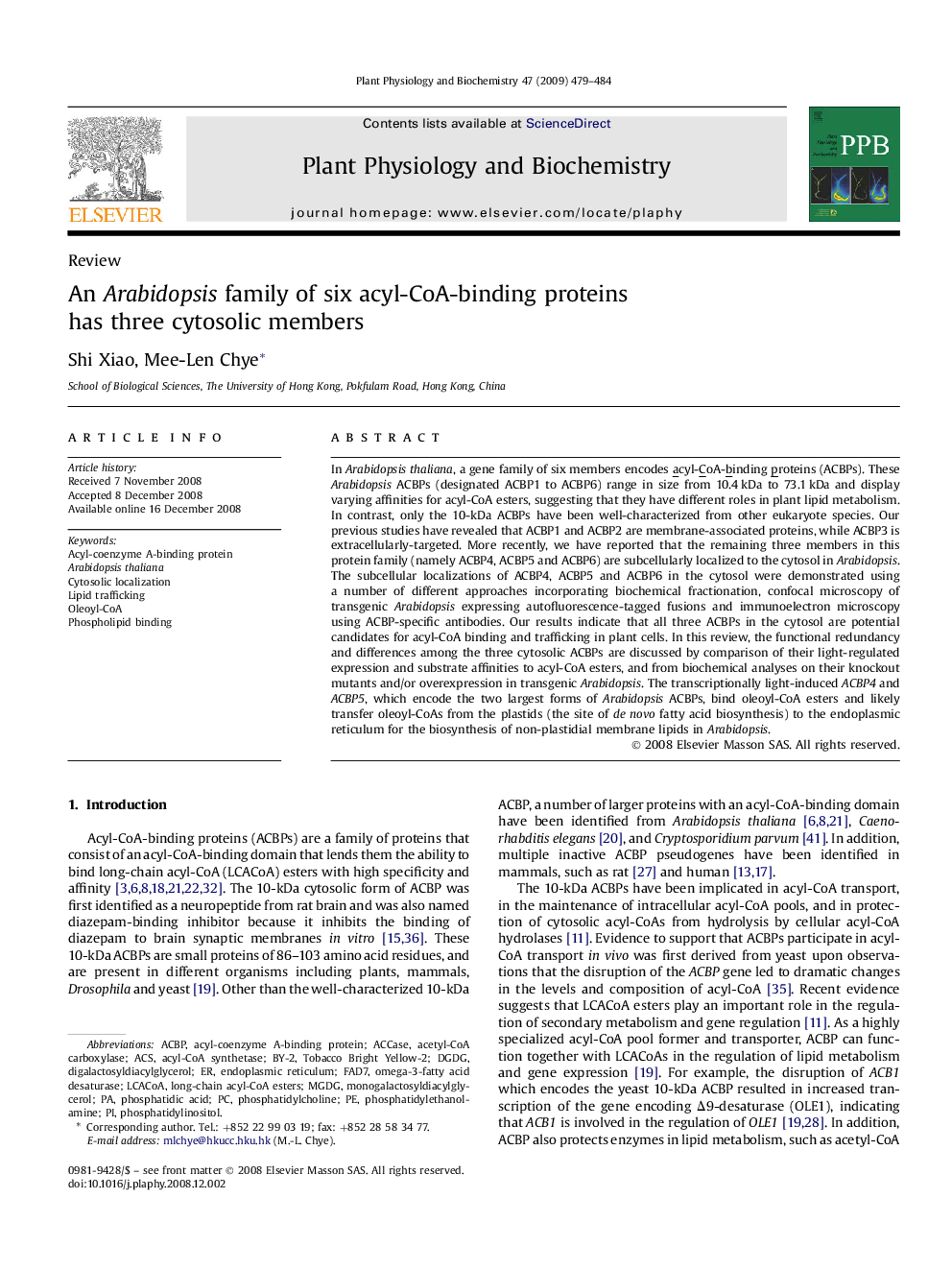 An Arabidopsis family of six acyl-CoA-binding proteins has three cytosolic members