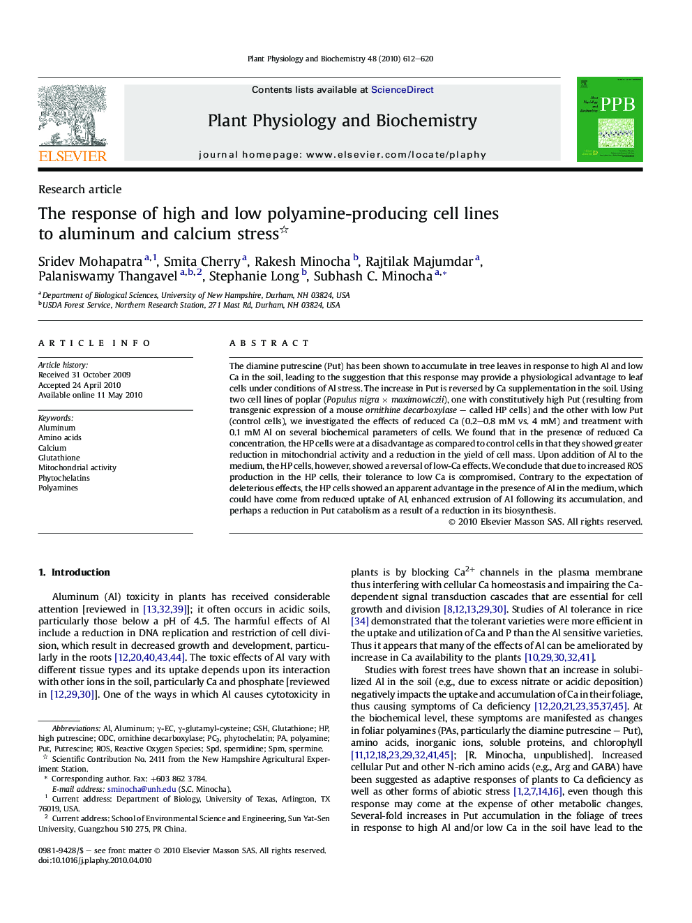 The response of high and low polyamine-producing cell lines to aluminum and calcium stress 