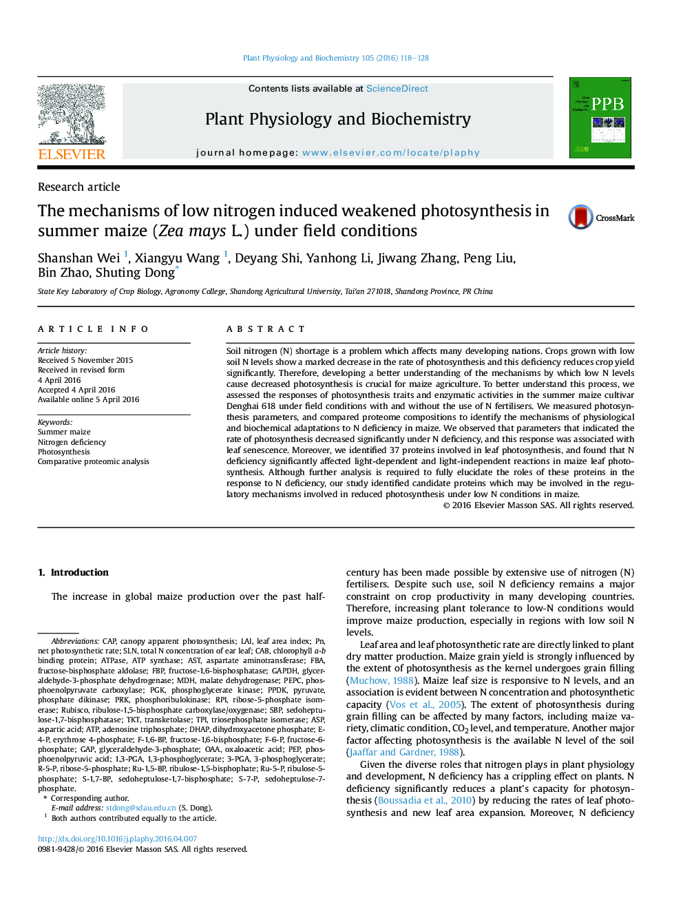 The mechanisms of low nitrogen induced weakened photosynthesis in summer maize (Zea mays L.) under field conditions