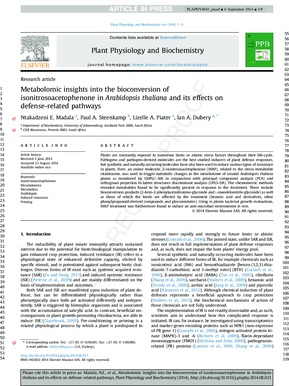 Metabolomic insights into the bioconversion of isonitrosoacetophenone in Arabidopsis thaliana and its effects on defense-related pathways