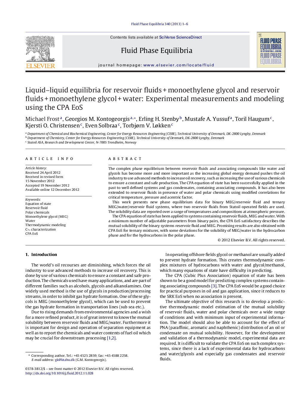 Liquid–liquid equilibria for reservoir fluids + monoethylene glycol and reservoir fluids + monoethylene glycol + water: Experimental measurements and modeling using the CPA EoS