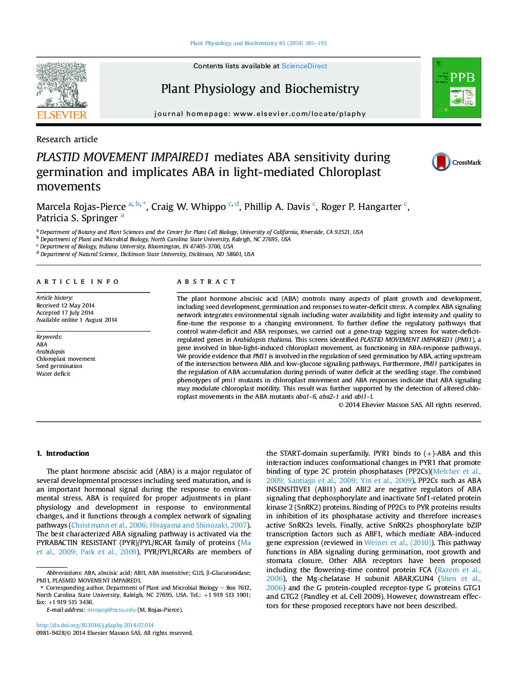 PLASTID MOVEMENT IMPAIRED1 mediates ABA sensitivity during germination and implicates ABA in light-mediated Chloroplast movements