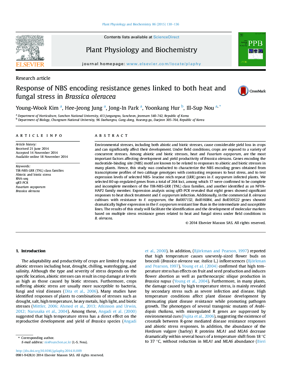 Response of NBS encoding resistance genes linked to both heat and fungal stress in Brassica oleracea