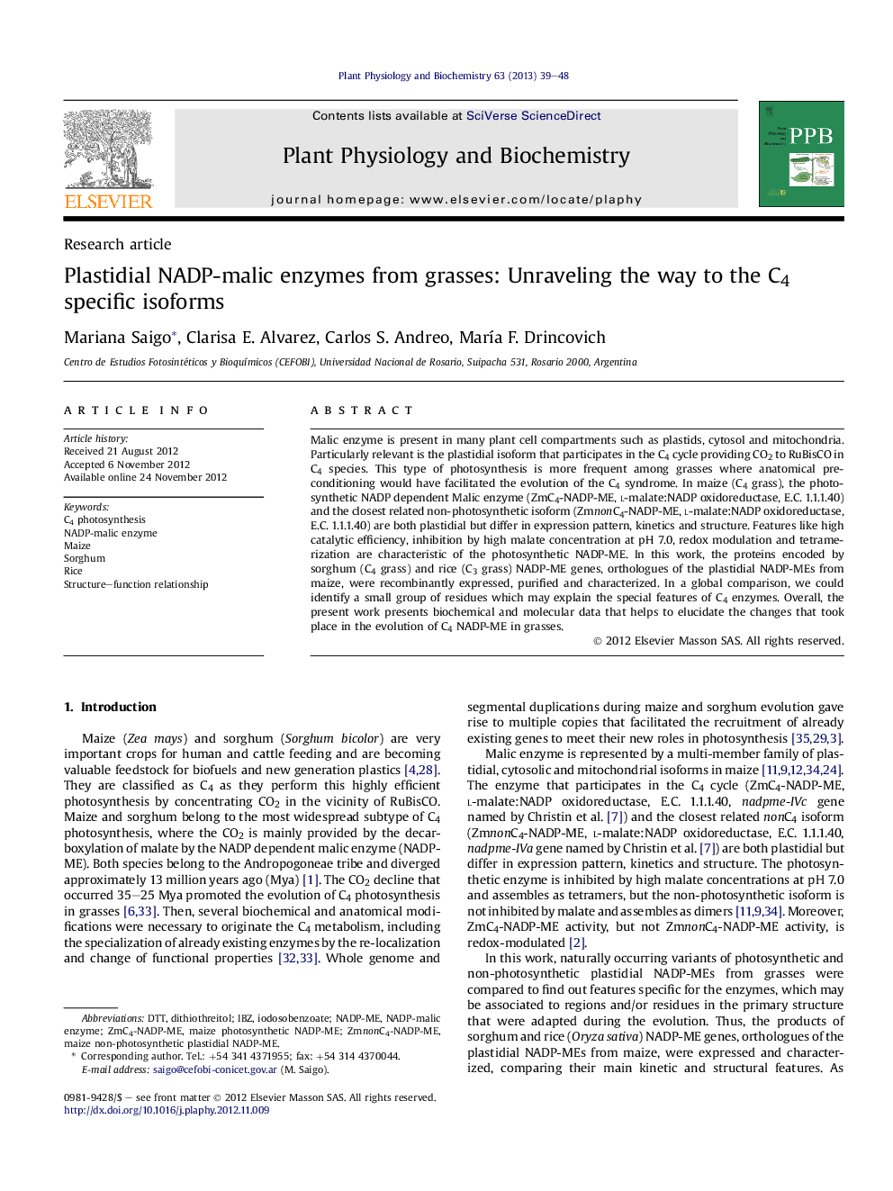 Plastidial NADP-malic enzymes from grasses: Unraveling the way to the C4 specific isoforms