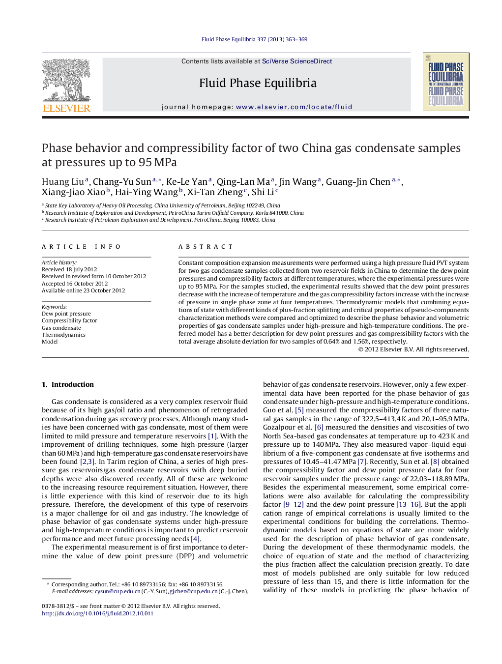 Phase behavior and compressibility factor of two China gas condensate samples at pressures up to 95 MPa