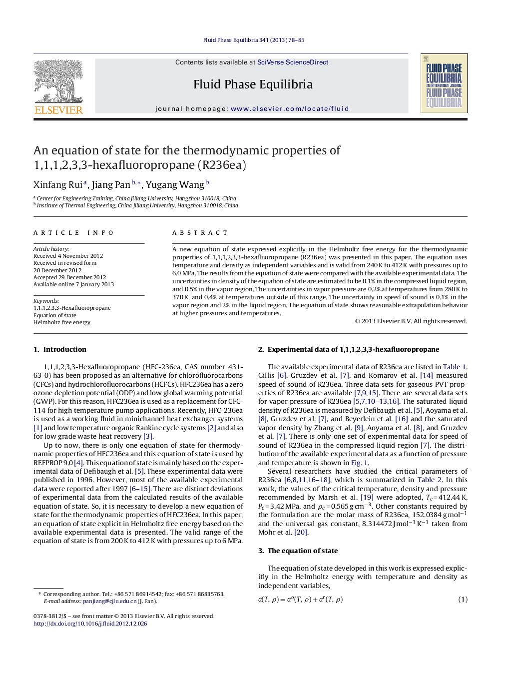 An equation of state for the thermodynamic properties of 1,1,1,2,3,3-hexafluoropropane (R236ea)