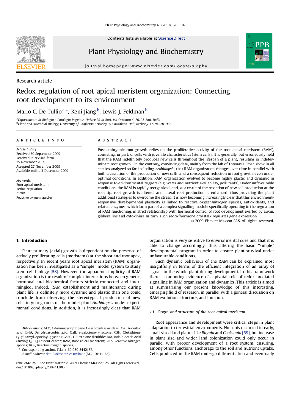 Redox regulation of root apical meristem organization: Connecting root development to its environment