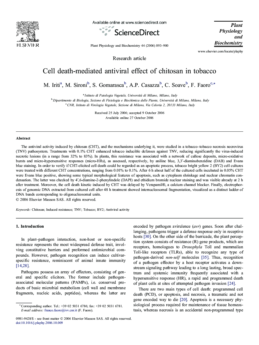 عکس صفحه اول مقاله: Cell death-mediated antiviral effect of chitosan in tobacco Cell death-mediated antiviral effect of chitosan in tobacco