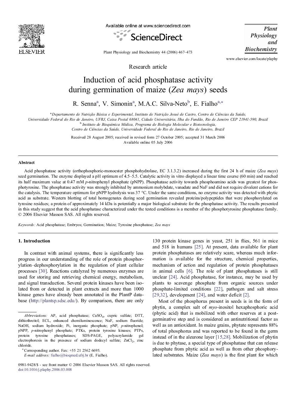 Induction of acid phosphatase activity during germination of maize (Zea mays) seeds