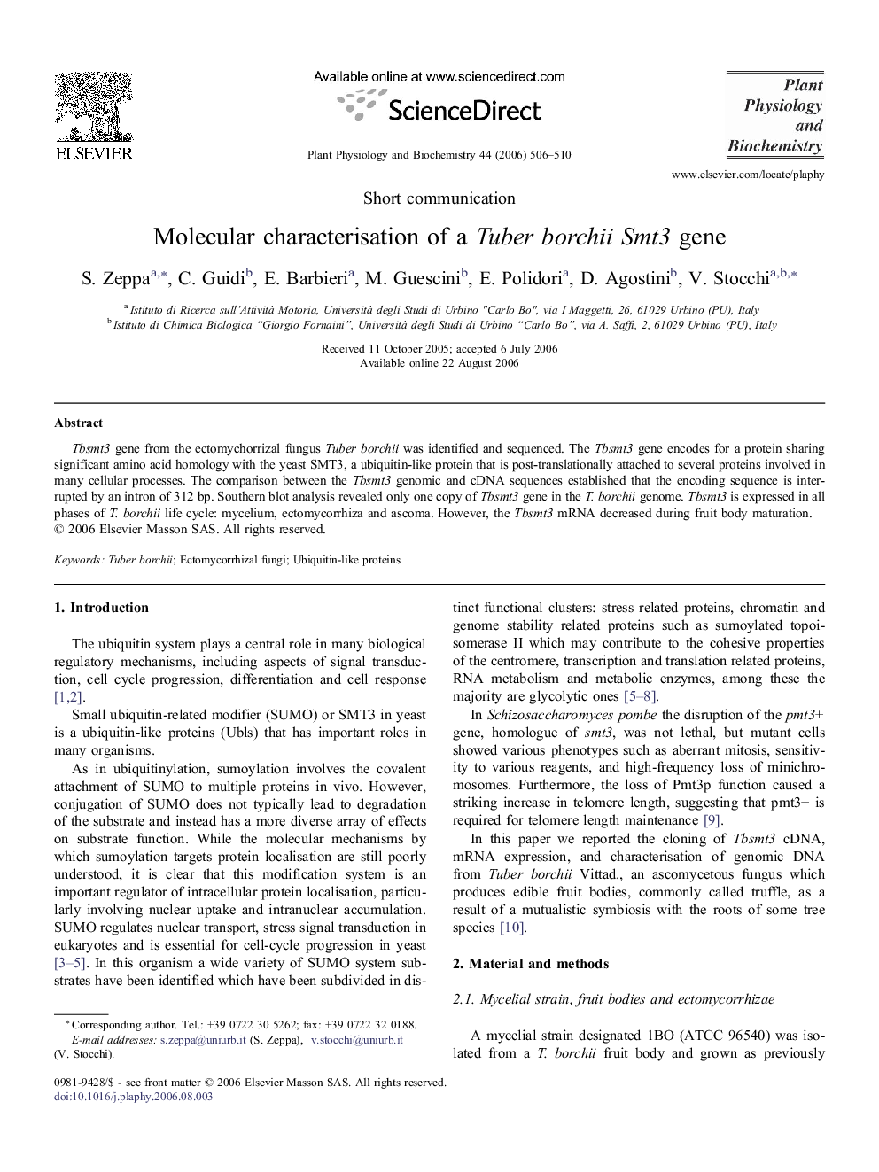 Molecular characterisation ofÂ aÂ Tuber borchii Smt3 gene