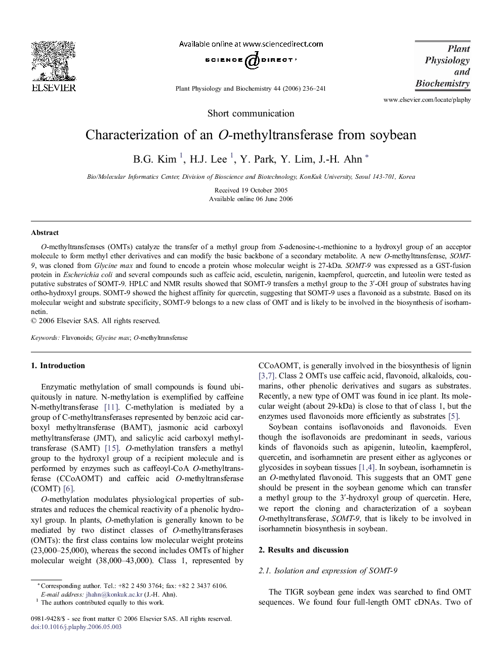 Characterization ofÂ anÂ O-methyltransferase from soybean