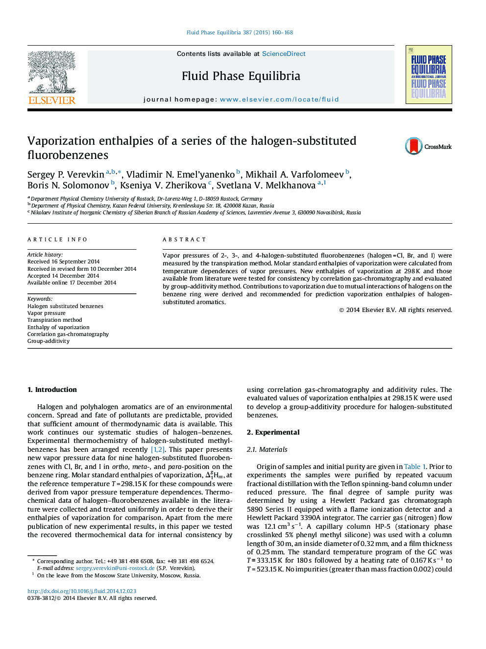 Vaporization enthalpies of a series of the halogen-substituted fluorobenzenes