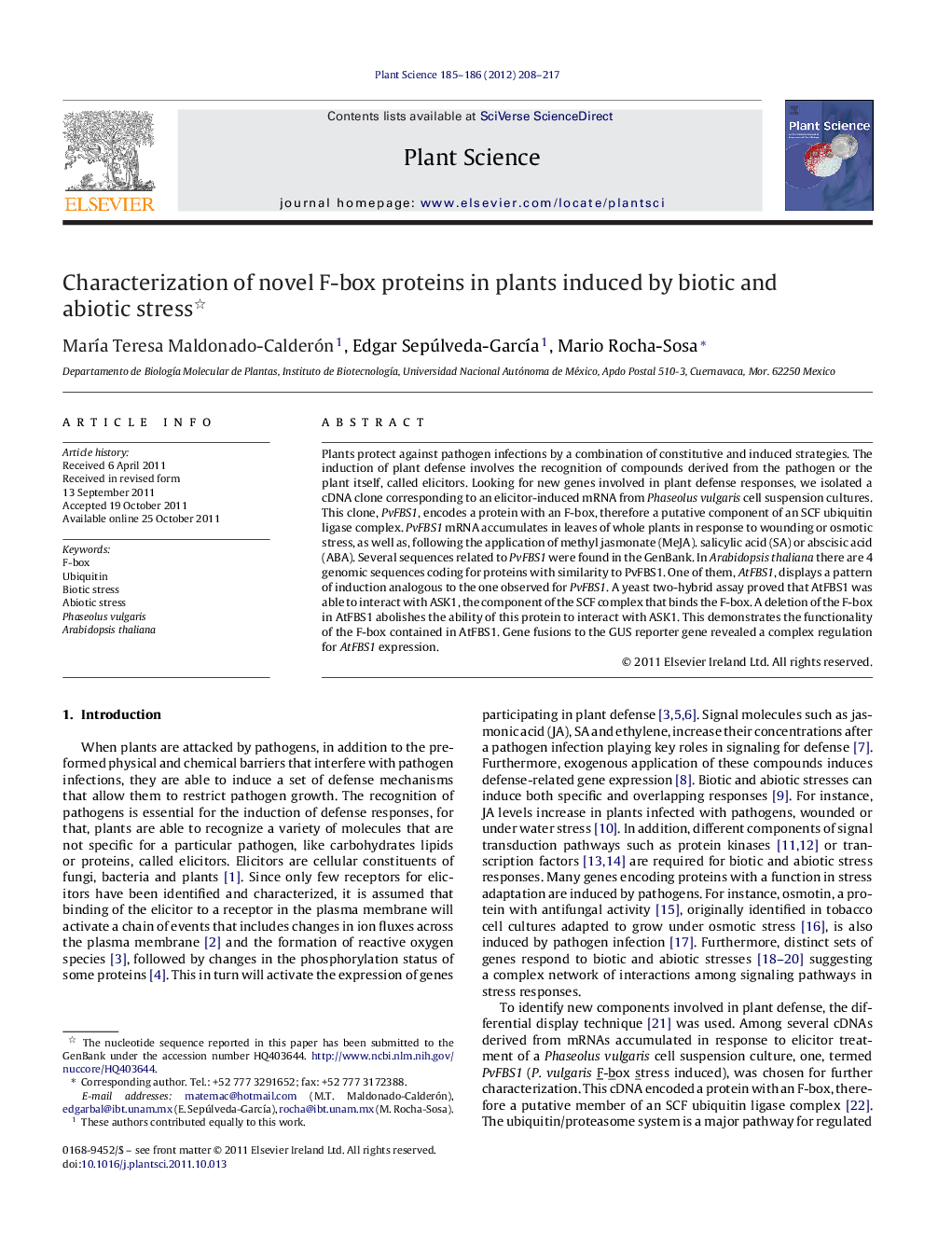 Characterization of novel F-box proteins in plants induced by biotic and abiotic stress